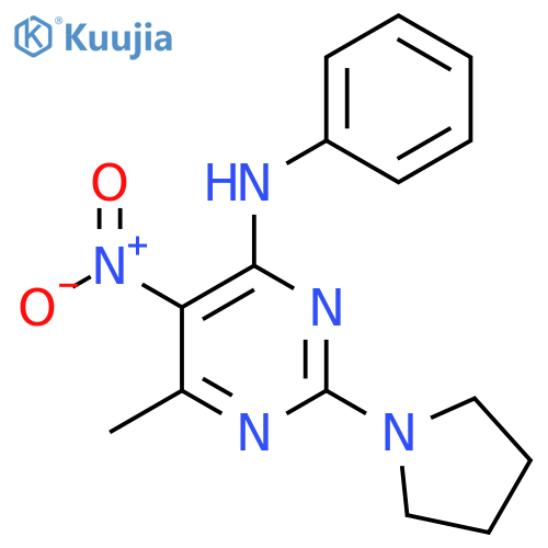 6-methyl-5-nitro-N-phenyl-2-(pyrrolidin-1-yl)pyrimidin-4-amine structure