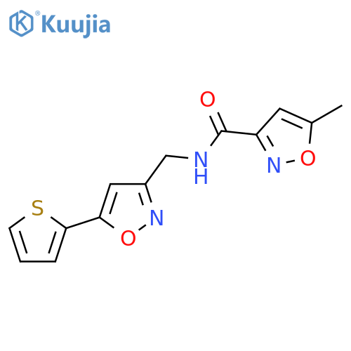 5-methyl-N-{5-(thiophen-2-yl)-1,2-oxazol-3-ylmethyl}-1,2-oxazole-3-carboxamide structure