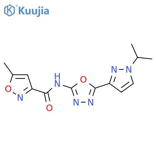 5-methyl-N-{5-1-(propan-2-yl)-1H-pyrazol-3-yl-1,3,4-oxadiazol-2-yl}-1,2-oxazole-3-carboxamide structure