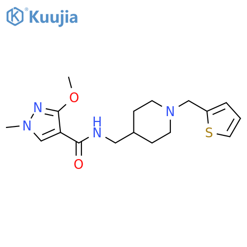 3-methoxy-1-methyl-N-({1-(thiophen-2-yl)methylpiperidin-4-yl}methyl)-1H-pyrazole-4-carboxamide structure