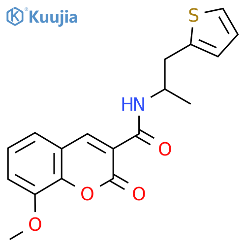 8-methoxy-2-oxo-N-1-(thiophen-2-yl)propan-2-yl-2H-chromene-3-carboxamide structure