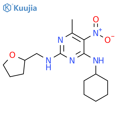 N4-cyclohexyl-6-methyl-5-nitro-N2-(oxolan-2-yl)methylpyrimidine-2,4-diamine structure