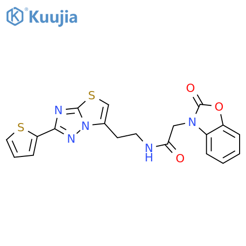 2-(2-oxo-2,3-dihydro-1,3-benzoxazol-3-yl)-N-{2-2-(thiophen-2-yl)-1,2,4triazolo3,2-b1,3thiazol-6-ylethyl}acetamide structure
