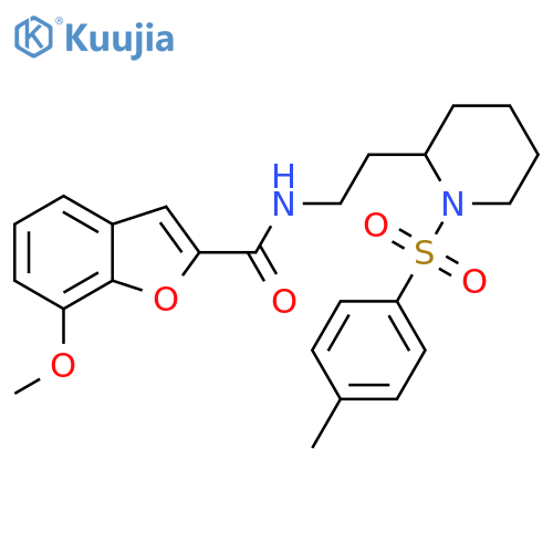 7-methoxy-N-{2-1-(4-methylbenzenesulfonyl)piperidin-2-ylethyl}-1-benzofuran-2-carboxamide structure