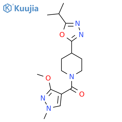 1-(3-methoxy-1-methyl-1H-pyrazole-4-carbonyl)-4-5-(propan-2-yl)-1,3,4-oxadiazol-2-ylpiperidine structure