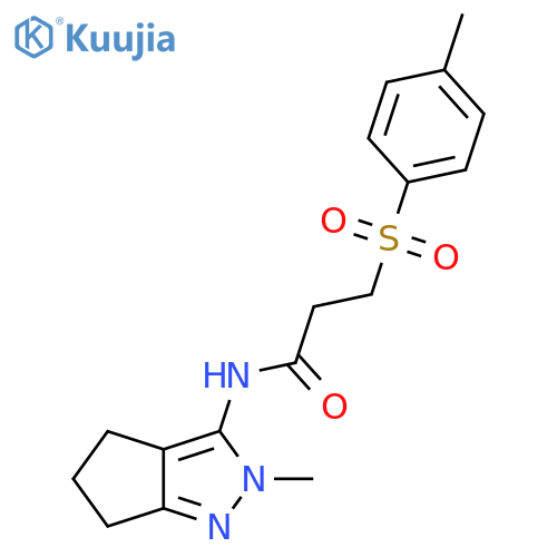 N-{2-methyl-2H,4H,5H,6H-cyclopentacpyrazol-3-yl}-3-(4-methylbenzenesulfonyl)propanamide structure