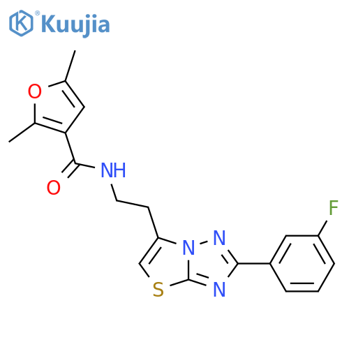 N-{2-2-(3-fluorophenyl)-1,2,4triazolo3,2-b1,3thiazol-6-ylethyl}-2,5-dimethylfuran-3-carboxamide structure