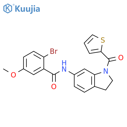 2-bromo-5-methoxy-N-[1-(thiophene-2-carbonyl)-2,3-dihydro-1H-indol-6-yl]benzamide structure