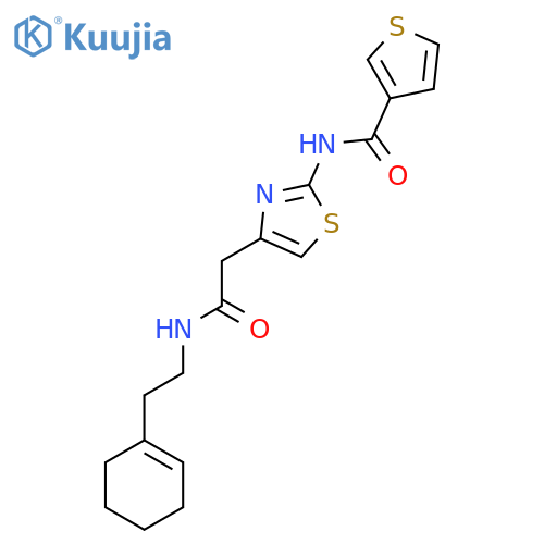 N-4-({2-(cyclohex-1-en-1-yl)ethylcarbamoyl}methyl)-1,3-thiazol-2-ylthiophene-3-carboxamide structure