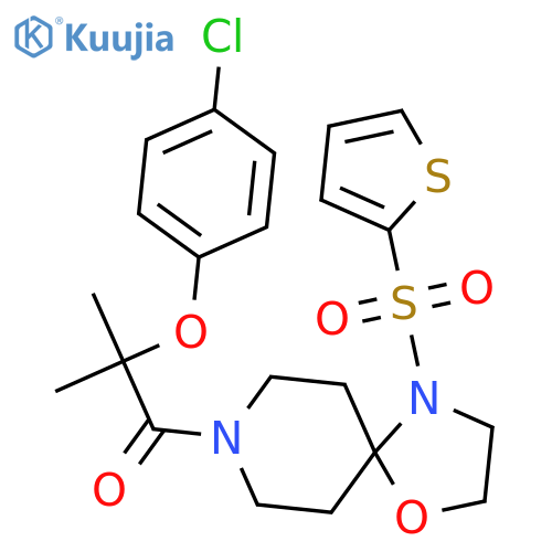 2-(4-chlorophenoxy)-2-methyl-1-[4-(thiophene-2-sulfonyl)-1-oxa-4,8-diazaspiro[4.5]decan-8-yl]propan-1-one structure