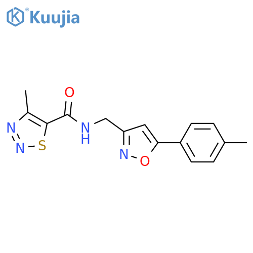 4-methyl-N-{[5-(4-methylphenyl)-1,2-oxazol-3-yl]methyl}-1,2,3-thiadiazole-5-carboxamide structure