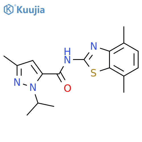 N-(4,7-dimethyl-1,3-benzothiazol-2-yl)-3-methyl-1-(propan-2-yl)-1H-pyrazole-5-carboxamide structure