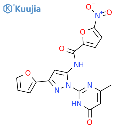 N-3-(furan-2-yl)-1-(4-methyl-6-oxo-1,6-dihydropyrimidin-2-yl)-1H-pyrazol-5-yl-5-nitrofuran-2-carboxamide structure
