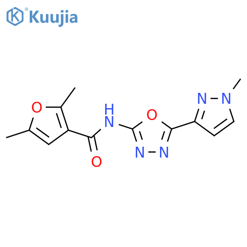 2,5-dimethyl-N-5-(1-methyl-1H-pyrazol-3-yl)-1,3,4-oxadiazol-2-ylfuran-3-carboxamide structure