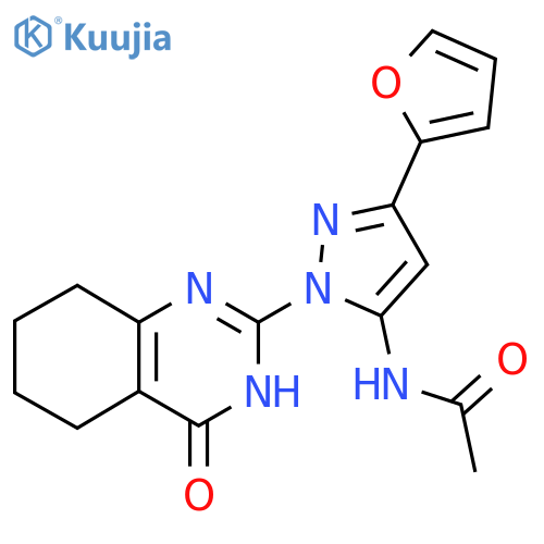 N-[3-(furan-2-yl)-1-(4-oxo-3,4,5,6,7,8-hexahydroquinazolin-2-yl)-1H-pyrazol-5-yl]acetamide structure