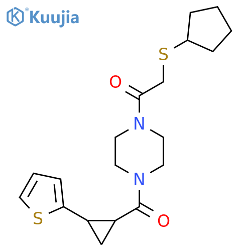 2-(cyclopentylsulfanyl)-1-{4-2-(thiophen-2-yl)cyclopropanecarbonylpiperazin-1-yl}ethan-1-one structure