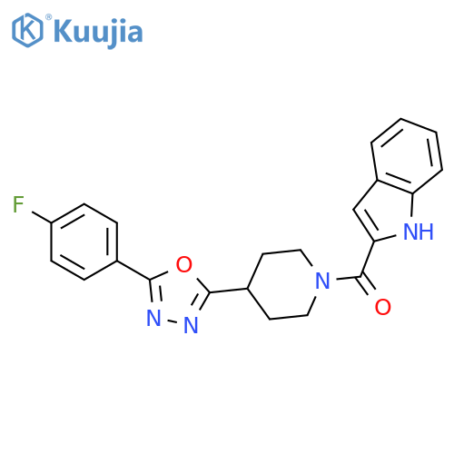 2-{4-[5-(4-fluorophenyl)-1,3,4-oxadiazol-2-yl]piperidine-1-carbonyl}-1H-indole structure
