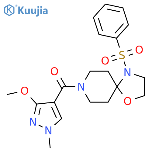 4-(benzenesulfonyl)-8-(3-methoxy-1-methyl-1H-pyrazole-4-carbonyl)-1-oxa-4,8-diazaspiro4.5decane structure