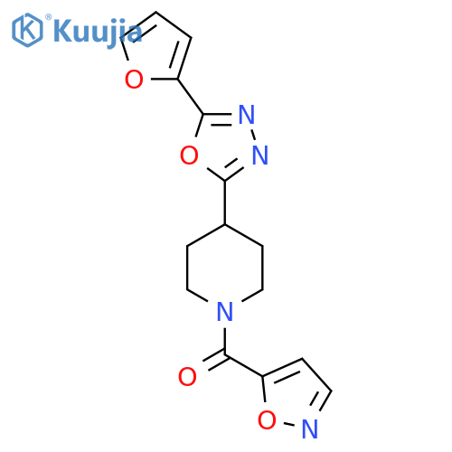 4-[5-(furan-2-yl)-1,3,4-oxadiazol-2-yl]-1-(1,2-oxazole-5-carbonyl)piperidine structure
