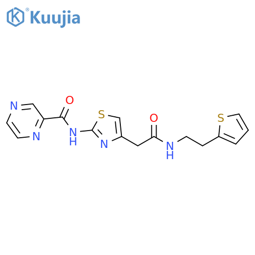 N-4-({2-(thiophen-2-yl)ethylcarbamoyl}methyl)-1,3-thiazol-2-ylpyrazine-2-carboxamide structure