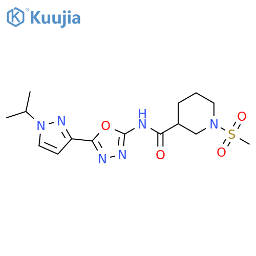 1-methanesulfonyl-N-{5-1-(propan-2-yl)-1H-pyrazol-3-yl-1,3,4-oxadiazol-2-yl}piperidine-3-carboxamide structure