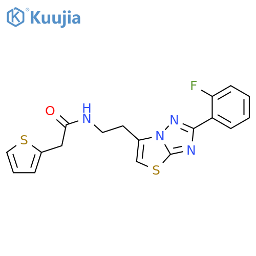 N-{2-2-(2-fluorophenyl)-1,2,4triazolo3,2-b1,3thiazol-6-ylethyl}-2-(thiophen-2-yl)acetamide structure