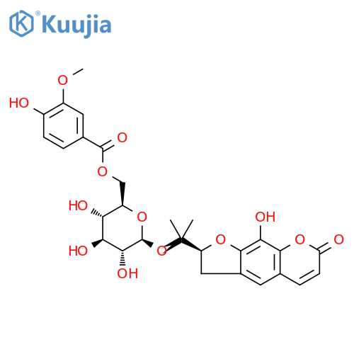 7H-Furo[3,2-g][1]benzopyran-7-one,2,3-dihydro-9-hydroxy-2-[1-[[6-O-(4-hydroxy-3-methoxybenzoyl)-b-D-glucopyranosyl]oxy]-1-methylethyl]-,(2S)- structure