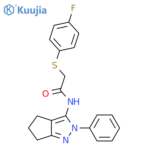 2-(4-fluorophenyl)sulfanyl-N-{2-phenyl-2H,4H,5H,6H-cyclopentacpyrazol-3-yl}acetamide structure