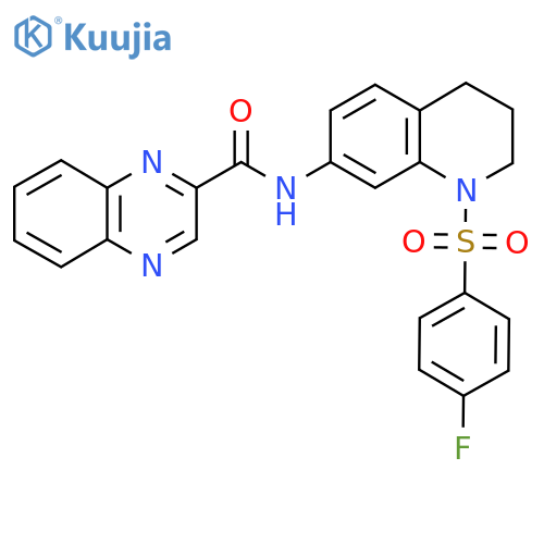 N-1-(4-fluorobenzenesulfonyl)-1,2,3,4-tetrahydroquinolin-7-ylquinoxaline-2-carboxamide structure