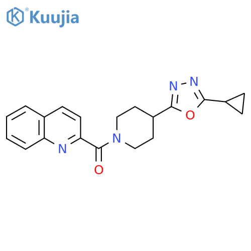 2-4-(5-cyclopropyl-1,3,4-oxadiazol-2-yl)piperidine-1-carbonylquinoline structure