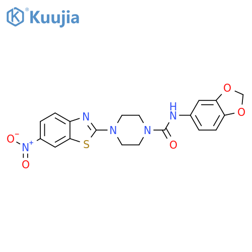 N-(2H-1,3-benzodioxol-5-yl)-4-(6-nitro-1,3-benzothiazol-2-yl)piperazine-1-carboxamide structure