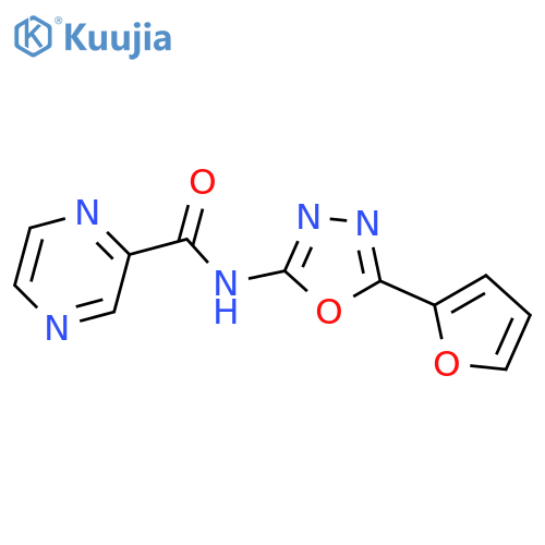 N-5-(furan-2-yl)-1,3,4-oxadiazol-2-ylpyrazine-2-carboxamide structure