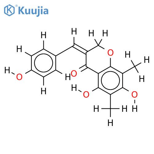 (E)-5,7-dihydroxy-6,8-dimethyl-3-(4'-hydroxybenzylidene)chroman-4-one structure
