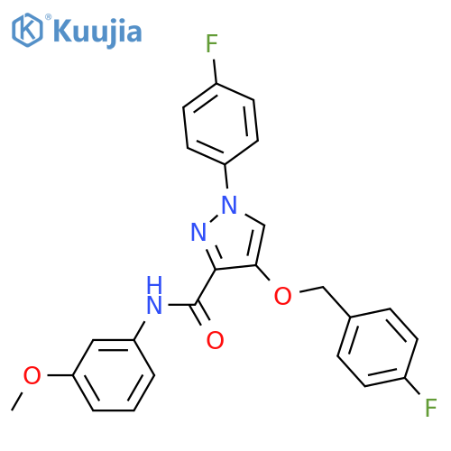 1-(4-fluorophenyl)-4-[(4-fluorophenyl)methoxy]-N-(3-methoxyphenyl)-1H-pyrazole-3-carboxamide structure