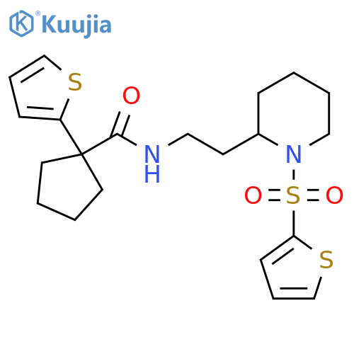 1-(thiophen-2-yl)-N-{2-1-(thiophene-2-sulfonyl)piperidin-2-ylethyl}cyclopentane-1-carboxamide structure