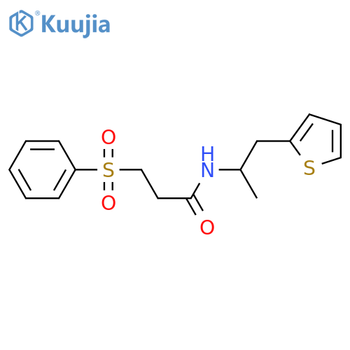 3-(benzenesulfonyl)-N-1-(thiophen-2-yl)propan-2-ylpropanamide structure