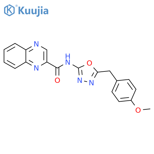 N-{5-(4-methoxyphenyl)methyl-1,3,4-oxadiazol-2-yl}quinoxaline-2-carboxamide structure