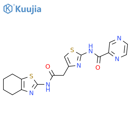 N-(4-{(4,5,6,7-tetrahydro-1,3-benzothiazol-2-yl)carbamoylmethyl}-1,3-thiazol-2-yl)pyrazine-2-carboxamide structure