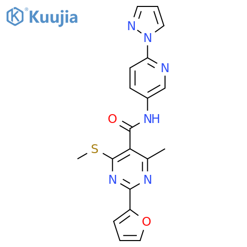 2-(furan-2-yl)-4-methyl-6-(methylsulfanyl)-N-[6-(1H-pyrazol-1-yl)pyridin-3-yl]pyrimidine-5-carboxamide structure