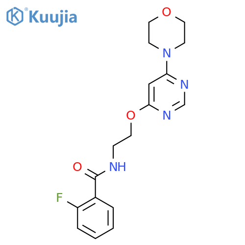 2-fluoro-N-(2-{6-(morpholin-4-yl)pyrimidin-4-yloxy}ethyl)benzamide structure