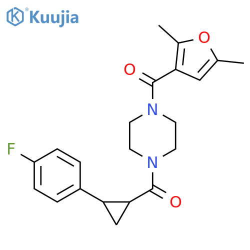 1-(2,5-dimethylfuran-3-carbonyl)-4-2-(4-fluorophenyl)cyclopropanecarbonylpiperazine structure