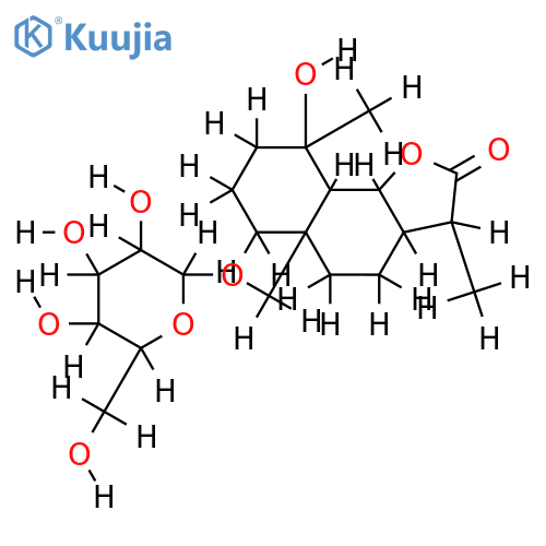 1beta-O-beta-D-glucopyranosyl-4beta-hydroxyl-5alpha,6beta,11betaH-eudesma-12,6alpha-olide structure