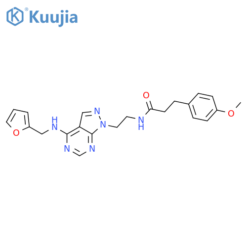 N-[2-(4-{[(furan-2-yl)methyl]amino}-1H-pyrazolo[3,4-d]pyrimidin-1-yl)ethyl]-3-(4-methoxyphenyl)propanamide structure