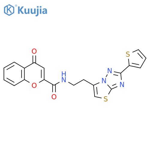 4-oxo-N-{2-2-(thiophen-2-yl)-1,2,4triazolo3,2-b1,3thiazol-6-ylethyl}-4H-chromene-2-carboxamide structure