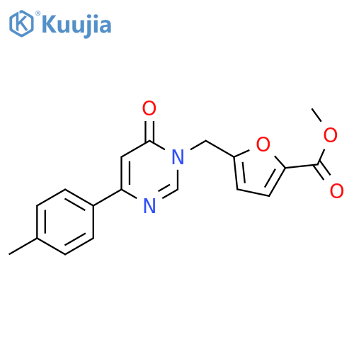 methyl 5-{4-(4-methylphenyl)-6-oxo-1,6-dihydropyrimidin-1-ylmethyl}furan-2-carboxylate structure