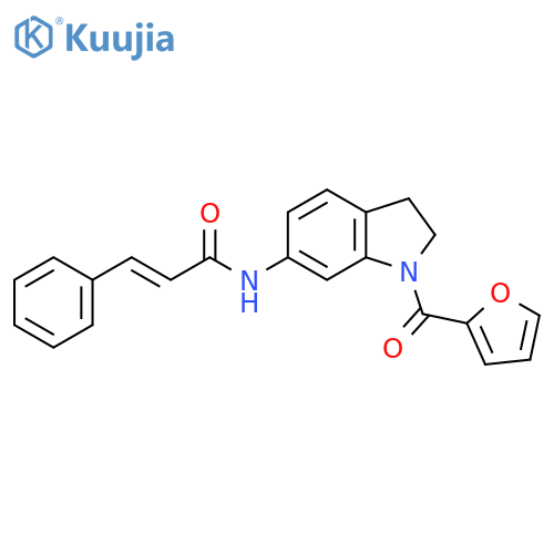 (2E)-N-1-(furan-2-carbonyl)-2,3-dihydro-1H-indol-6-yl-3-phenylprop-2-enamide structure