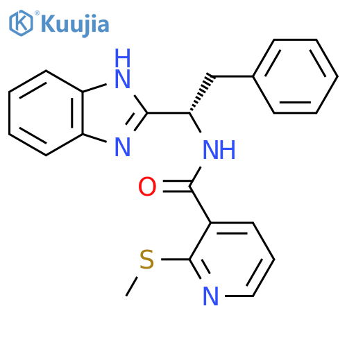 N-[(1S)-1-(1H-1,3-benzodiazol-2-yl)-2-phenylethyl]-2-(methylsulfanyl)pyridine-3-carboxamide structure