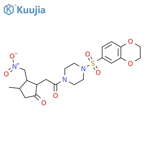 2-{2-[4-(2,3-Dihydro-1,4-benzodioxine-6-sulfonyl)piperazin-1-yl]-2-oxoethyl}-4-methyl-3-(nitromethyl)cyclopentan-1-one structure