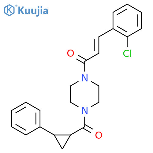 (2E)-3-(2-chlorophenyl)-1-4-(2-phenylcyclopropanecarbonyl)piperazin-1-ylprop-2-en-1-one structure