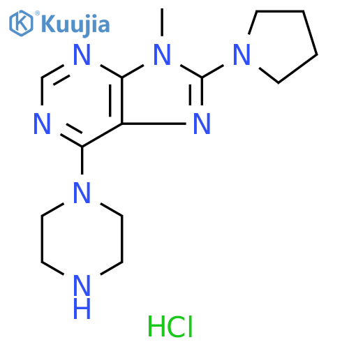 9H-Purine, 9-methyl-6-(1-piperazinyl)-8-(1-pyrrolidinyl)-, hydrochloride (1:2) structure